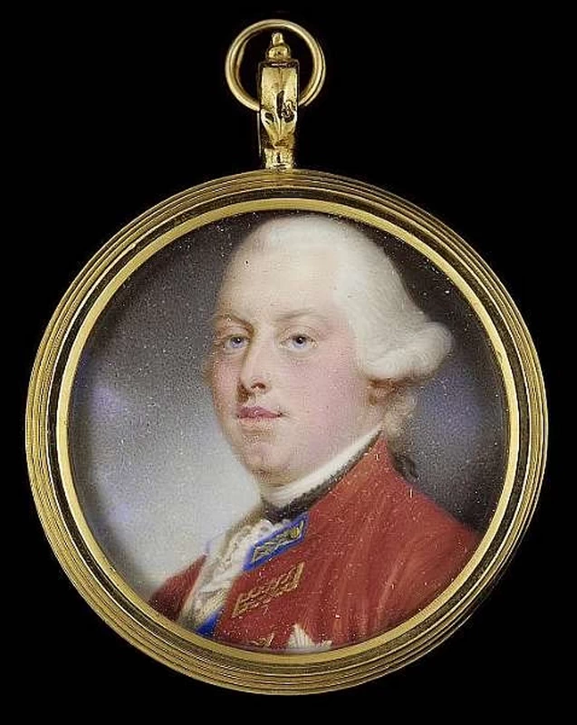 Ritratto di Re Giorgio III (1738 - 1820), con indosso l'uniforme da ufficiale di stato maggiore, cappotto scarlatto con asole figurate in oro